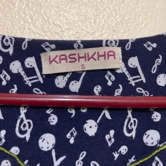 Kashkha Womens Dark Blue Music Note Pattern Embroidered Long Sleeve Maxi Dress S - Picture 6 of 8